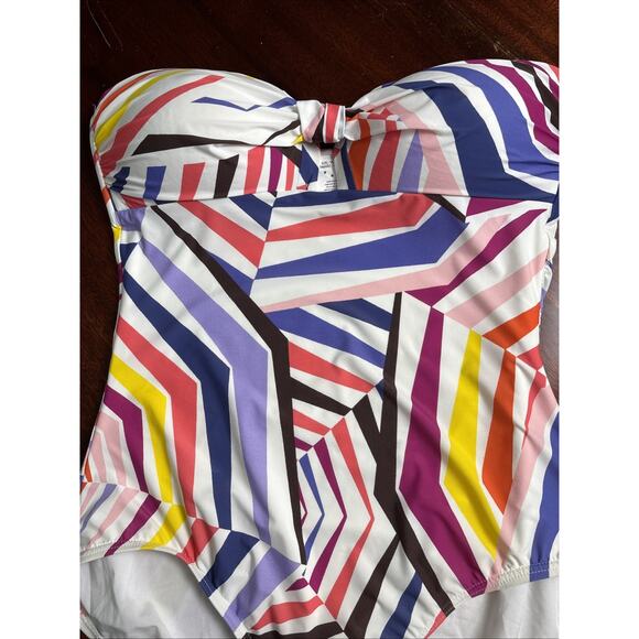 Kate Spade Strapless One Piece Swimsuit Sz M Colorful Beach Resort Built in Bra - Picture 6 of 6